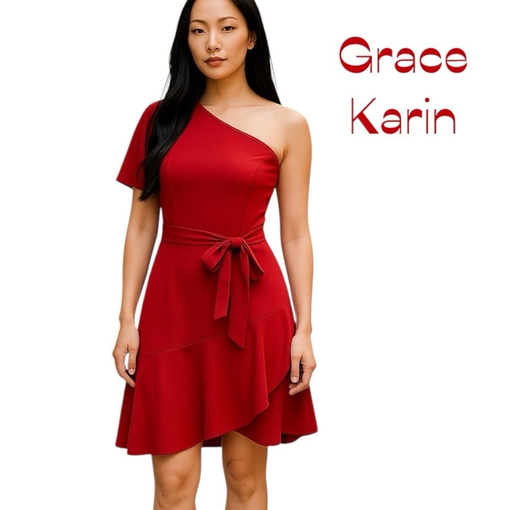 Grace Karin Red One Shoulder Dress NWT Size S Whimsical Feminine